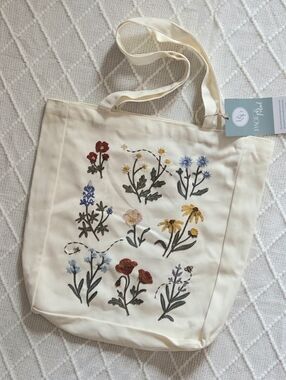 Page And Petal - Flowers Resusable Embroidered Cotton Tote Satchel